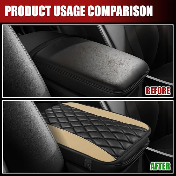 Car Center Console Cushion Pad, Armrest Cover for Car, Leather Waterproof Armrest Seat Box Cover, Auto Accessories Comfortable Arm Rest Box Cushion Pad for Most Vehicles (Beige)