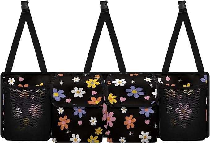 Floral Flowers Backseat Trunk Organizer for Car Heart Back Seat Car Organizer with Extra Storage Space for SUVs,Trucks,Vans Hanging Trunk Storage Bag