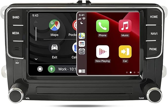 SCUMAXCON 7" Android 13 Wireless Carplay Android Auto GPS Navigation Car Stereo Radio 8-CORE 2+32G IPS Touchscreen WiFi BT FM AM DSP USB RVC for VW Golf MK5 MK6 Jetta Passat B6 B7 Tiguan DZT027