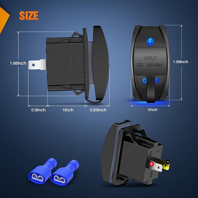 Nilight Rocker Switch Style USB Outlet Socket Fits Panel 4.2A PD Type C and QC 3.0 12V 24V Fast Socket Dual Outlets Port for Cars Boats Trucks RVs