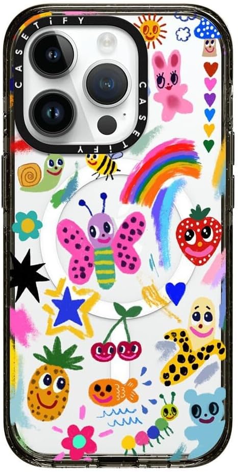 CASETiFY Impact iPhone 15 Pro Case [4X Military Grade Drop Tested / 8.2ft Drop Protection/Compatible with Magsafe] - Cute Prints - Good Vibes - Clear Black