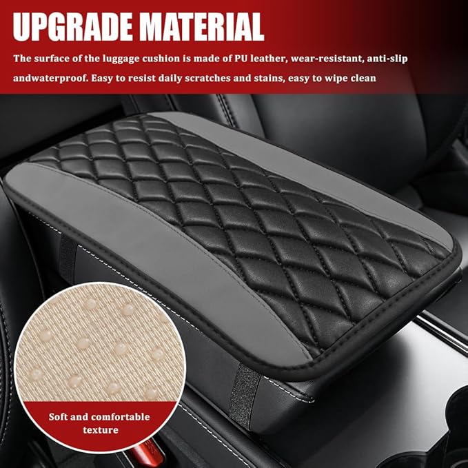 Car Center Console Cushion Pad, Armrest Cover for Car, Leather Waterproof Armrest Seat Box Cover, Auto Accessories Comfortable Arm Rest Box Cushion Pad for Most Vehicles (Gray)