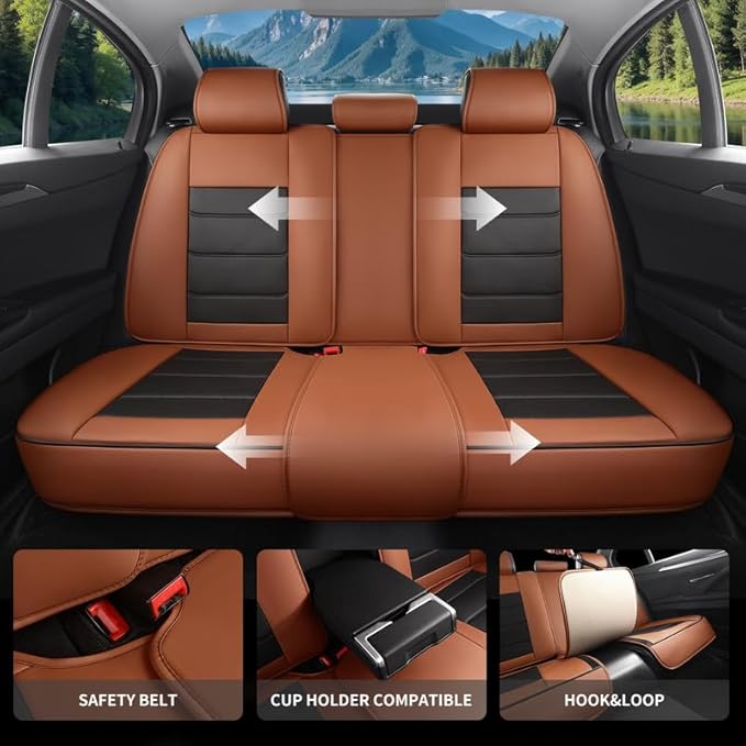 Car Seat Covers Full Set Custom Fit for Ford Explorer2001-2025 2026-Luxury Leather with Lumbar Support, Breathable, Waterproof, Anti-Slip, Durable, Easy to Install (BlackBrown,Full Set)