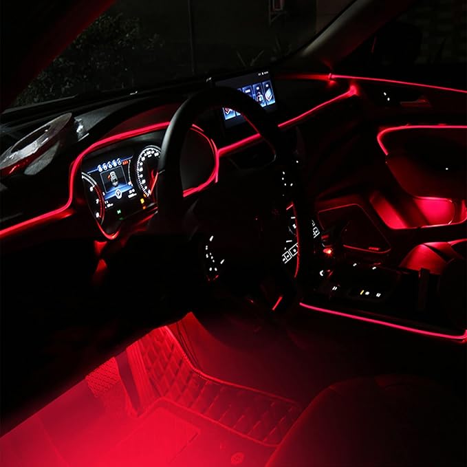 Car Atmosphere Light Kit 5m Fiber Optic Multicolor Sound Active Music Sync Memory Function RF Remote Controller Control 64 Colors USB Car Interior Footwell Ambient Lighting Kit