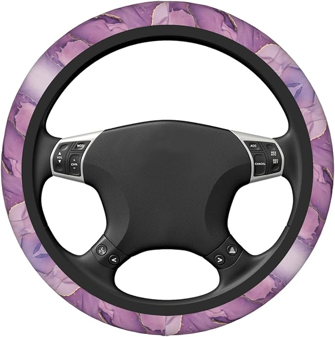 Purple Marble Steering Wheel Cover Women Men Elastic Stretch Soft Car Wheel Protector Universal Breathable No-Slip Car Accessories for Truck Van SUV Auto Fit 14-15 Inches