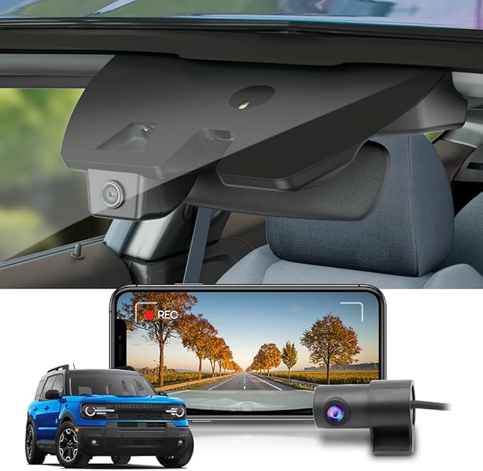 Fitcamx Front 4K+Rear 1080P Dash Cam Adapts for Ford Bronco Sport 2021-2025 (HD2-D5500), 5 Pin Plug, Integrated OEM Look, WiFi & APP, Dual HD Video, Loop Recording, G-Sensor, Easy to Set, 128GB Card