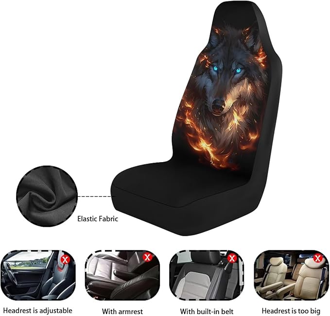 Car Seat Covers Front Seats Only Breathable Fire Wolf Cool Car Seat Cover for Additional Protection Fashion Auto Interior Accessories Easy Installation Universal Fit Most Cars