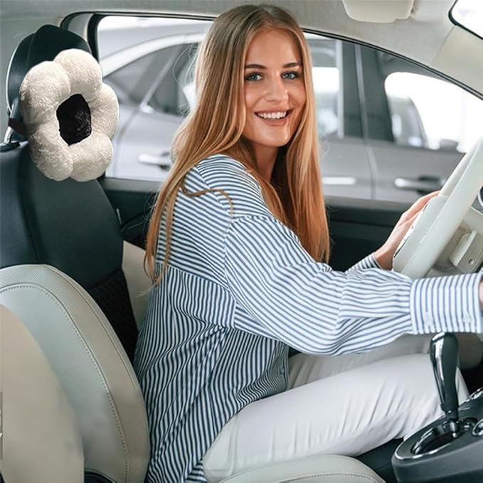 4 Pack Plush Flower Car Headrest Pillow and Lumbar Support Pillow Soft Comfortable Car Headrest Pillow Cute Car Accessories for Car Driving Cute Neck Pillows for Driving Car Decor
