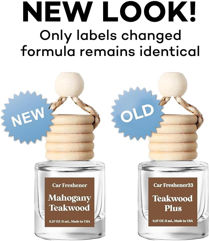 C Classy Car Air Freshener Hanging 2 Pack, Mahogany Teakwood Essential Oil Diffuser, Cute Glass Bottle, Long-Lasting Fragrance Car Accessories for Women & Men, Made in USA