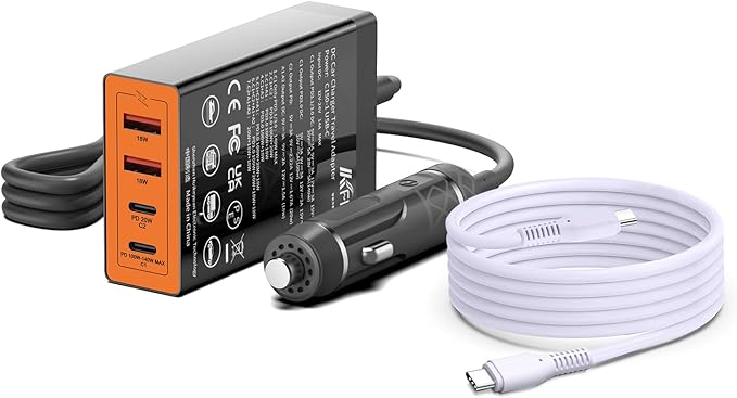 KFD 156W Car Charging Staition,140W USB C Laptop Car Charger,PD3.1&QC3.0 Fast Charging Cigarette Lighter Car USB Charger Multi Port 6.56FT Cable for MacBook/iPad/40W iPhone 17 15 Pro Max/Samsung S25