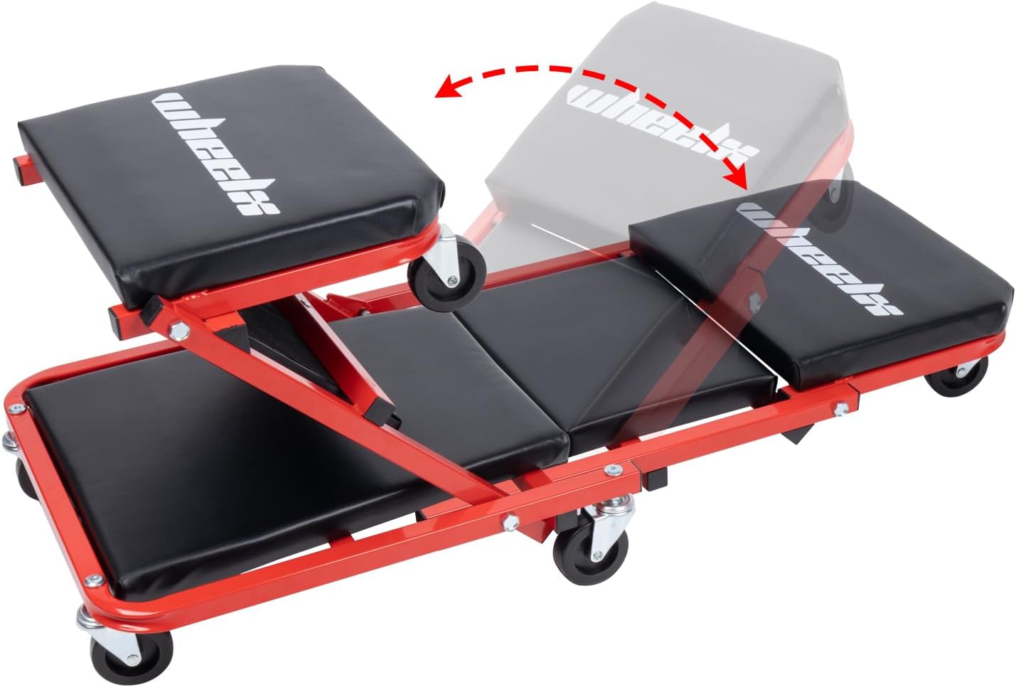 Mechanic Creeper 36 Inches 2 Modes Z Seat 340 lbs Capacity, Foldable Garage Chair Adjustable Rolling Folding with 6 pcs Wheels Roller, Lay Down or Sit, Under Car, Auto Repair Red Black Man Gift