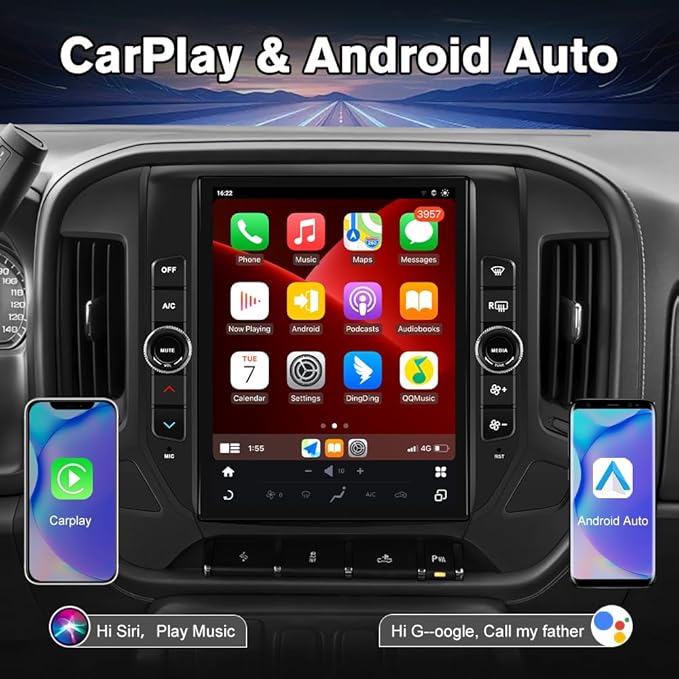 12.1" Qualcomm Car Radio 8-core Android for Chevy Silverado GMC Sierra 2014-2018 Head Unit with Dual Bluetooth CarPlay Android Auto GPS Navigation FM AM DSP Gyroscope Function Backup Camera