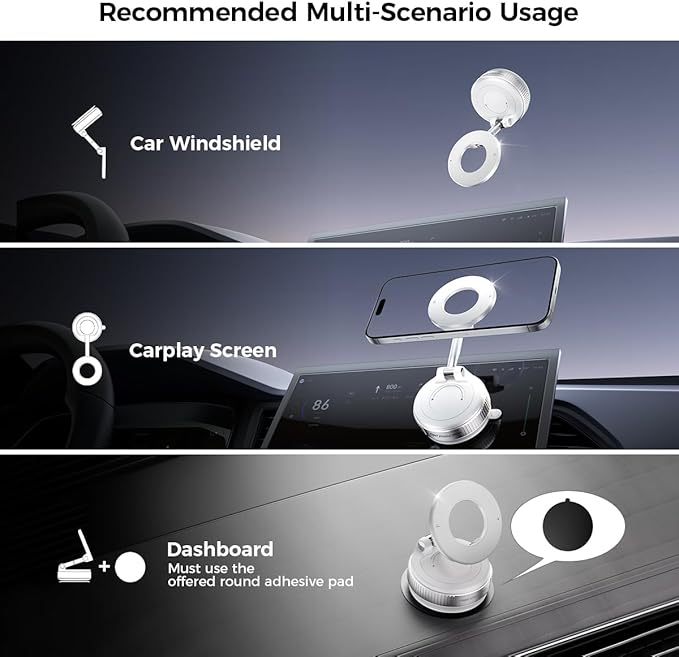 Vacuum Suction Magnetic Phone Holder, Strong Suction Magnetic Car Phone Holder Mount Foldable Phone Stand for iPhone16/15/14/13/12, Mirror/Glass/Screen(Not Charge Phone)