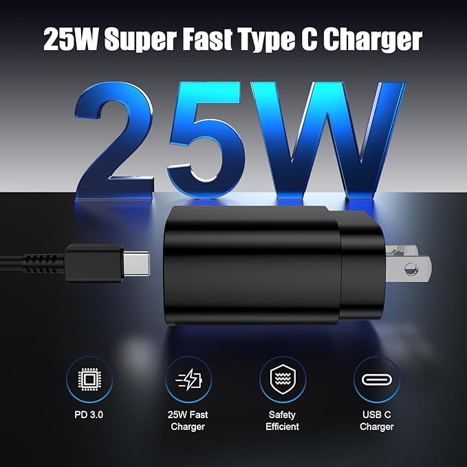 2Pack 25W USB C Charger for Samsung Galaxy S24 Ultra, Super Quite Fast Charging Type C Block with 6FT C to C Cord for Samsung Galaxy Tab S9 S8 S23 Ultra S22 Ultra S23 S22+ S22 S21 Note 10 Plus 20