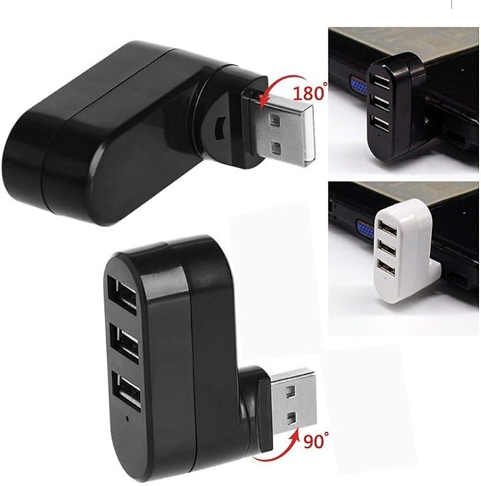 USB 3 Port Splitter, Mini USB Hub, USB 3 Port Compact Portable Rotatable HUB, USB Hub Dock [90°/180° Degree Rotatable] for Flash Drive Mobile HDD PC Laptop Notebook and More - Black