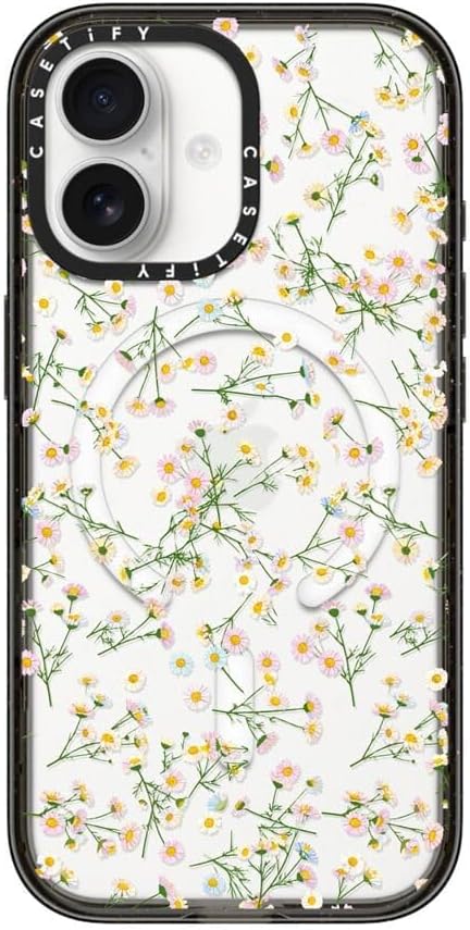 CASETiFY Impact iPhone 17 Case [Slim/Compatible with Magsafe / 8.2 ft. 4X Military Grade Drop Protection] - Pressed Flowers Dainty - Clear Black