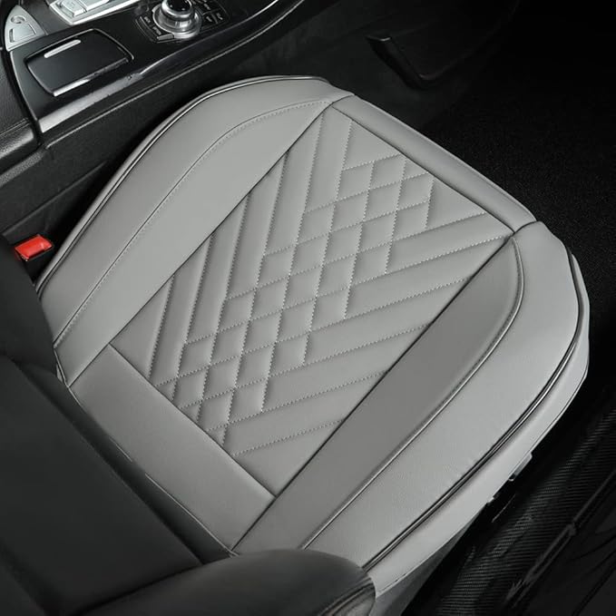 GIANT PANDA 2pcs Front Car Seat Covers Bottom Seat Covers, PU Leather Driver Car Seat Protectors Fits 95% of Vehicles, Wrapping Around The Bottom (Grey)