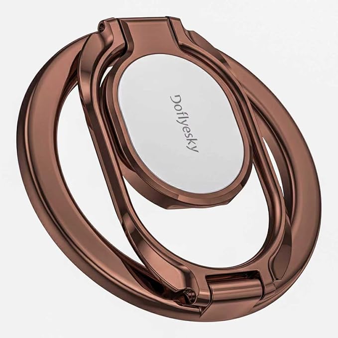 Doflyesky Magnetic Phone Ring Holder for Magsafe Phone Grip, Double-Sided Magnetics Adjustable Gym Finger Ring Grip Kickstand, Removable Phone Grip, for iPhone, iPad and Smartphones(Brown)