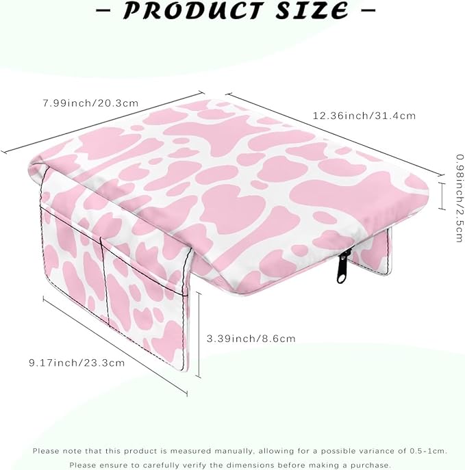 Dreaweet Pink Cow Print Center Console Cover for Car Thick Arm Rest Cover Pad with Pockets Cute Car Accessories for Women Interior Soft Anti Scratch Armrest Cover Cushion Pad