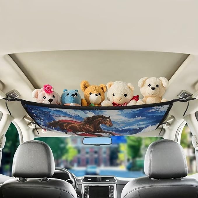 Car Roof Storage Bag Horse USA Flag Car Seat Back Hanging Bag All Car Storage Organizers One-Size-Fits Tidy Pouch Pocket Storage for Small Items