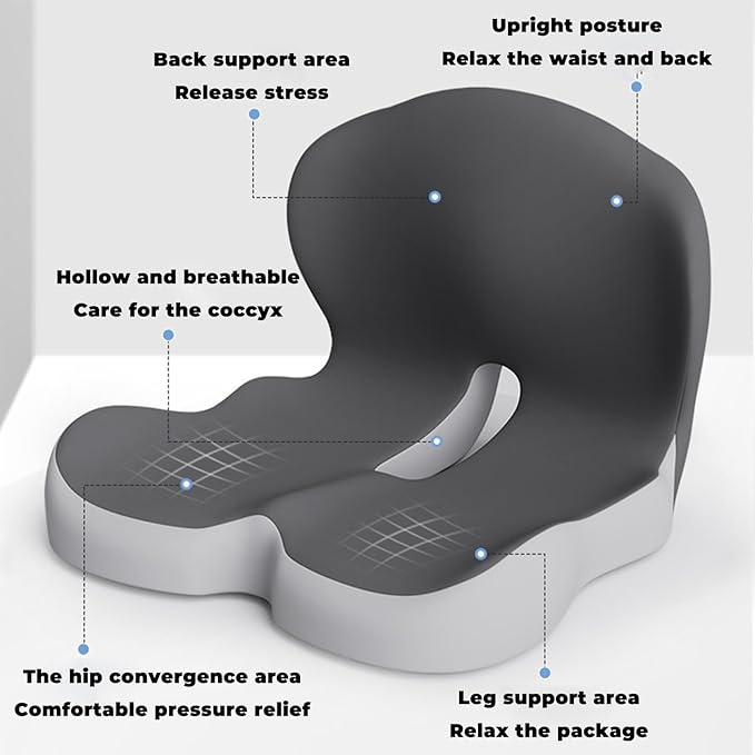 Back and Seat Cushion, Soothe+Cushion,Car Seats with Lumbar Support,Memory Foam Non Slip Skin with Back Support for Office Chair, Car (Color Matching C)