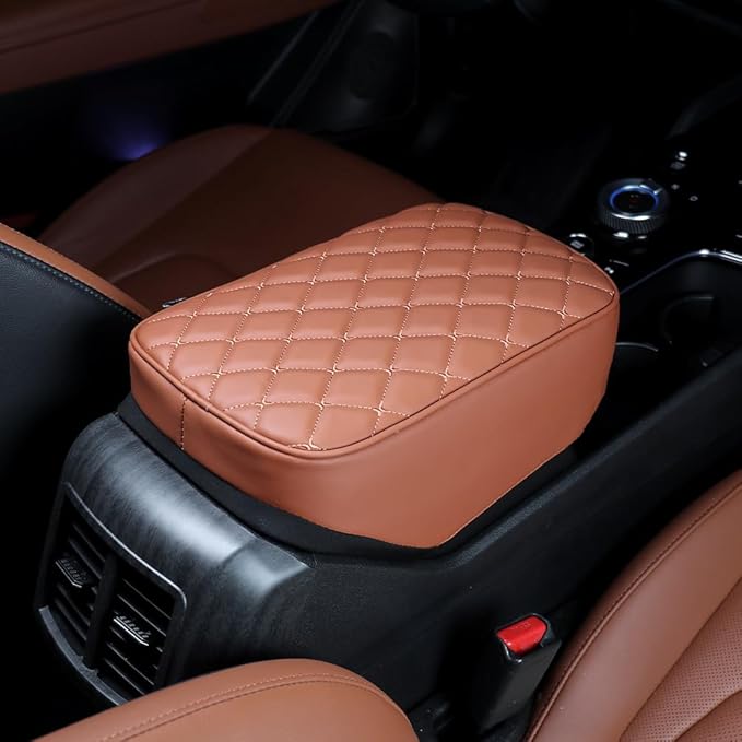 Car Armrest Cushion Cover Compatible with Kia Sportage 2023 2024 2025 Accessories, Leather Center Console Armrest Pad(Brown)