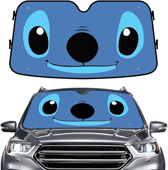 GENANY Blue Cartoon Eyes Windshield Sun Shade for Car SUV Truck (55x30 Inches), Sun Shade Windshield, Shades for Windows, Protector Blocks UV, Car Decor
