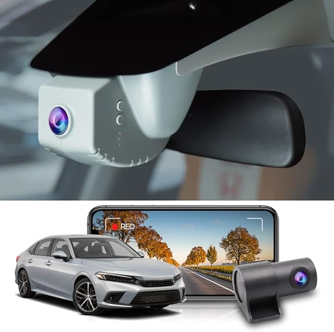 Fitcamx Front 2K+Rear 1080P Dash Cam Adapts for Honda Civic 2022-2026 (Grey Cover) Type R Si, Integrated OEM Look, Dual HD Video, Loop Recording, WiFi & APP, G-Sensor, Easy to Operate, 64GB Card