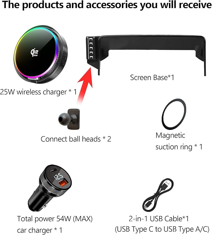 Qi2.2 25W Magnetic Car Mount Charger for Toyota Camry 2021 2022 2023 2024 Accessories, for Fast Charging Cell Phone Holder 9 Inch Screen Fixed Clip with Cooling Fan＆54W Fast Adapter