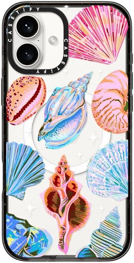 CASETiFY Impact Case for iPhone 16 Plus [Slim / 8.2 ft. 4X Military Grade Drop Protection/Compatible with Magsafe] - Seashell - Clear Black