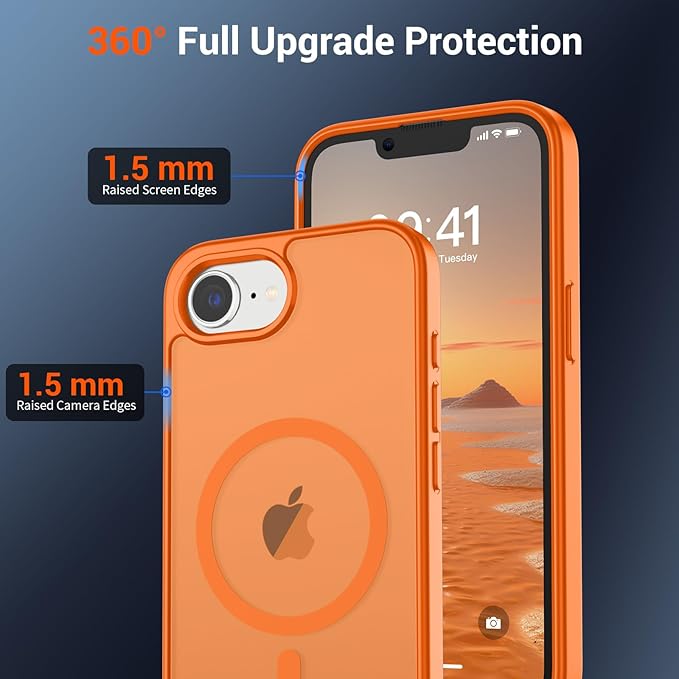 SUPFINE Magnetic for iPhone 17e Case/iPhone 16e Case with Screen Protector (Compatible with MagSafe) (Military Grade Drop Protection) Translucent Matte Shockproof Phone Cover,Starry Orange