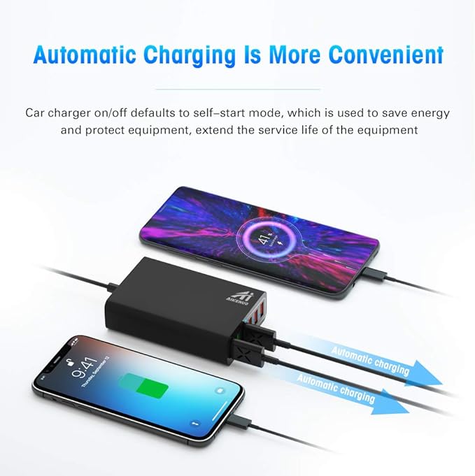 Multi Ports USB Car Charger, 96W 6 Port QC3.0 Fast Adapter Multiple Ports, with Four Quick Charge 3.0 Port, 12V-24V Multi Device Cigarette Lighter for Smart Phone & Tablets Charging