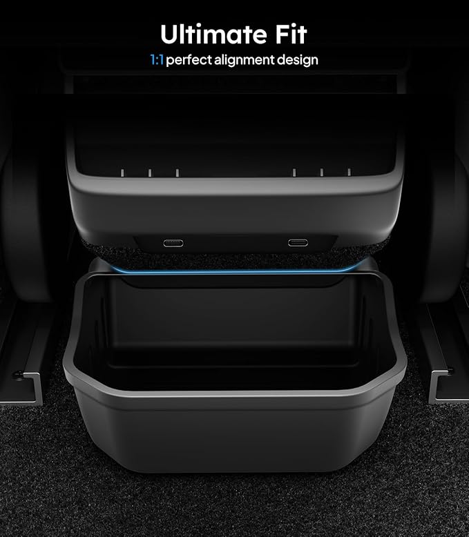 Wigoo 2025 Upgrade Tesla Model 3 Highland Accessories Rear Center Console Organizer [Partitioned Storage & Stable Installation] Backseat Storage Box for Tesla Model 3 2024~2026 - Obsidian Series