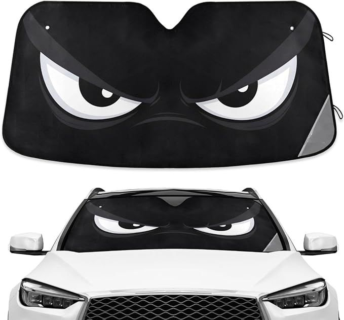Evil White Eyes Black Windshield Sunshade Car Sun Shade Front Window Shade for Truck SUV Blocks UV Rays Sun Reflector Visor Protector Accordion Folding