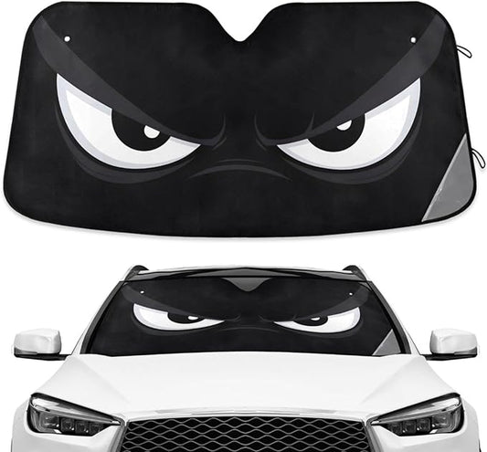Evil White Eyes Black Windshield Sunshade Car Sun Shade Front Window Shade for Truck SUV Blocks UV Rays Sun Reflector Visor Protector Accordion Folding