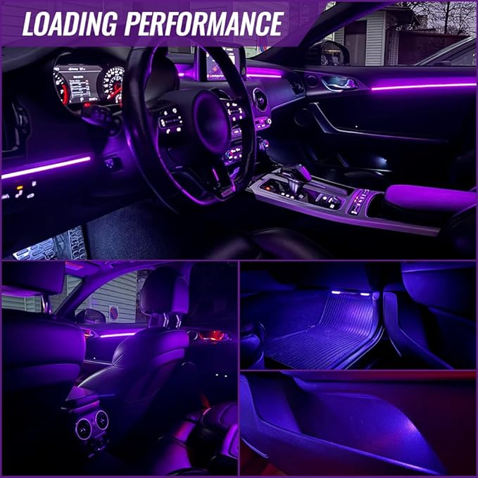 Ambient Lighting Car Led Lights Interior Kit with Wireless APP,43.3 inches Dream Color Acrylic Led Strips Lights for Car, 12V Fiber Optic Music Sync Neon Center Console Dashboard Interior Lights