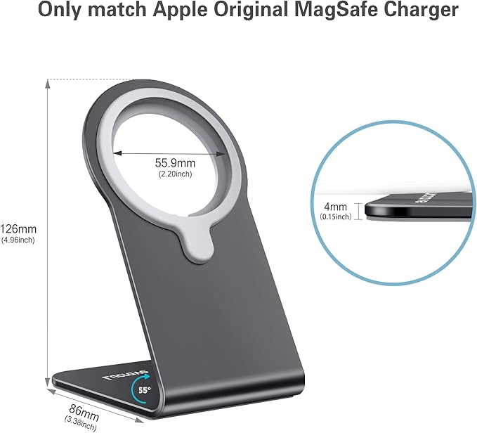 CreaDream Stand for Apple 25W and 15W MagSafe Charger, Aluminum Phone Stand Holder for Desk, Magsafe Accessories Compatible with iPhone 17 16 15 14 13 Pro Max Plus Air[Charger Not Included]