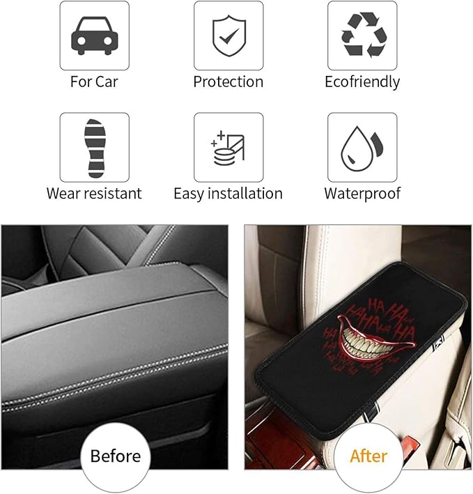 Joker Smile Car Armrest Pad Center Console Cushion Cover Universal Fit Decorative Auto Accessories Handrail Box Lid Protector
