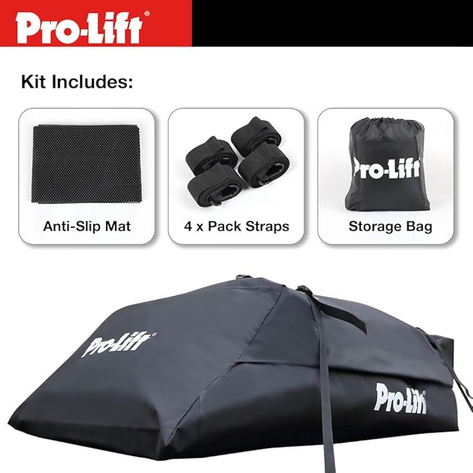 Pro-Lift Rooftop Cargo Carrier Waterproof – 15 Cubic Feet Softshell Roof Luggage Bag for All Cars with/Without Rack, Includes Anti-Slip Mat, Reinforced Straps, Door Hooks, Storage Bag