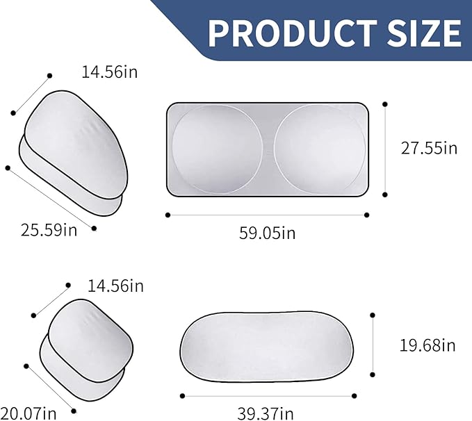 1 Pack 6 Pcs Windshield Sun Shade for Car,Sun Visor Protector, Sun Protection Heat Insulation Front and Rear Windshield Side Window Glass Sun Visor, Universal for Most Cars (Silvery)