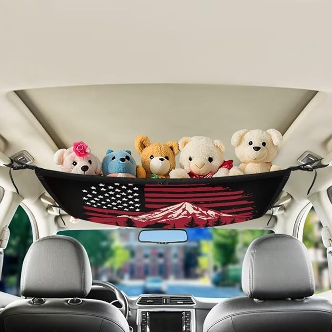 Car Roof Storage Bag Bear USA Flag Car Seat Back Hanging Bag Premium Car Seat Organizer Inner Car Accessories Compatible with Most Vehicles