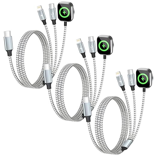 Travel Essentials 3in1 USB C Multi Charging Cable for iPhone Watch Charger,USB C to Type C/IP/iWatch Charger, Charging Cords for Multiple Devices Compatible with iWatch Series&iPhone 16-12 5FT
