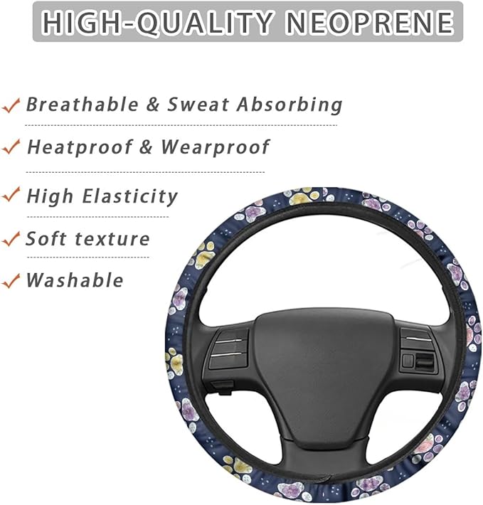 AFPANQZ Purple Yellow Paw Steering Wheel Cover for Cars Universal Fit 14 to 15 inch, Car SUV Sedans Accessories Steering Wheel Protection Sweat Absorption