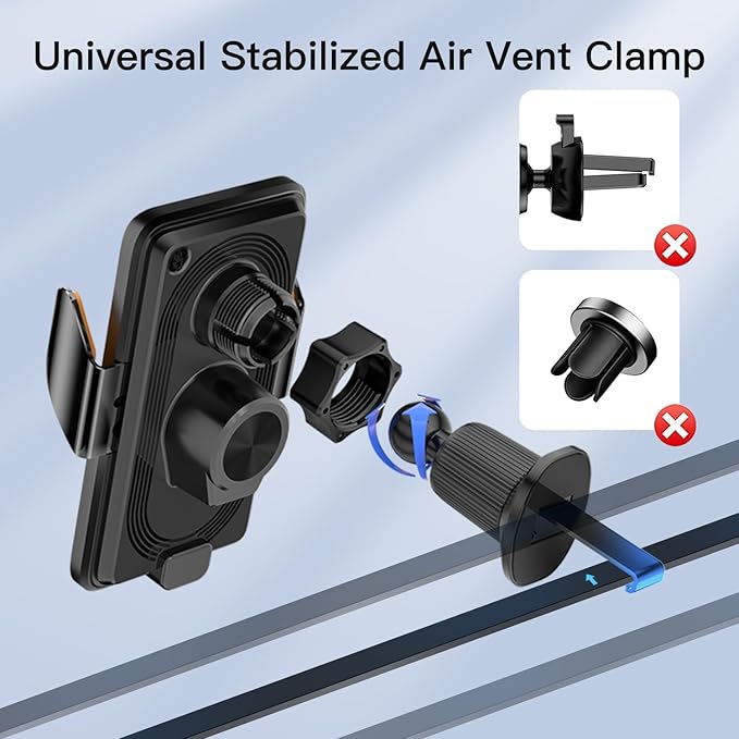 Wireless Car Charger,15W Fast Charging Auto-Clamping Car Charger Phone Mount Air Vent Cell Phone Holder,Fit for iPhone Android and All Smartphones