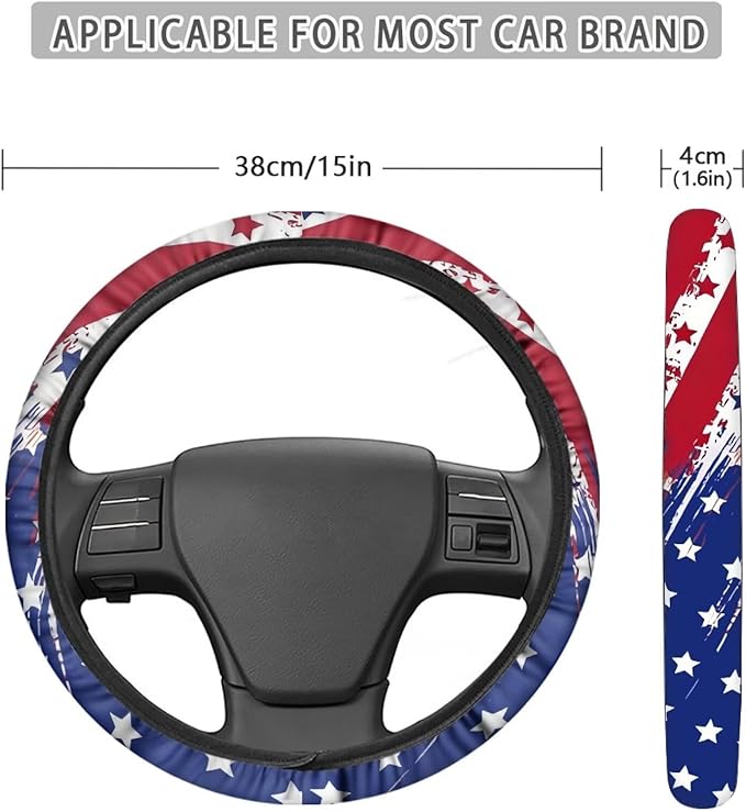 AFPANQZ Elastic Steering Wheel Cover, USA Print Non-Slip Steering Wheel Protective Covers for Women Men Car Accessories Universal 15 Inch Fit Auto, Suvs, Truck