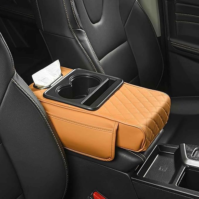 Car Armrest Pad for Toyota RAV4 XA50 RAV 4 2019-2024, PU Leather 5-in-1 Armrest Storage Box Center Console Cover Armrest Cushion Arm Rest Cushion Pads with Cup Holders and Tissue Box