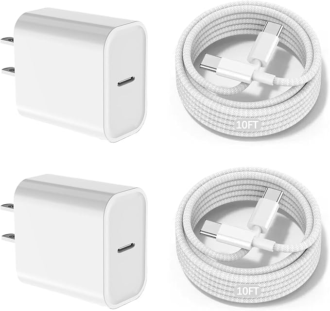 10FT Fast iPad Charger,iPad Charger Fast Charging 2Pack Wall Chargers Plug Adapter Woven Type C USB C to C Cable Cord for iPad Pro 13/12.9/11/,iPad Air 6/5th,i-Pad mini 6/A17 Pro,i-Pad 10/11th(A16)