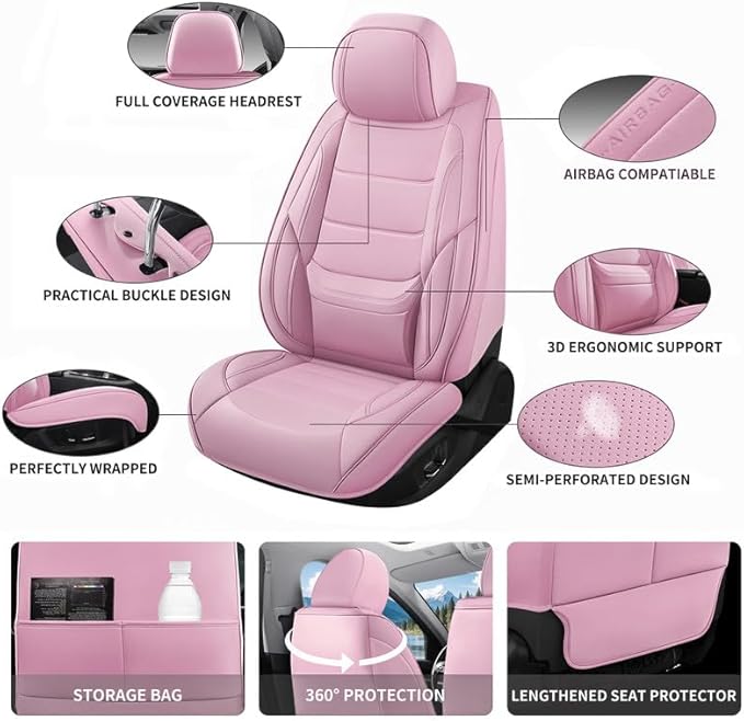 Car Seat Covers Full Set Custom Fit for Mercury Mariner 2005-2011 - Premium Leather with Lumbar Support, Breathable, Anti-Slip & Excellent Seating Experience (Pink, Full Set)