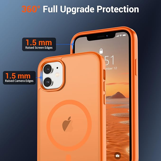SUPFINE Magnetic for iPhone 12 Case/iPhone 12 Pro Case with Screen Protector (Compatible with MagSafe)(Military Grade Drop Protection) Translucent Matte Shockproof Phone Cover,Starry Orange