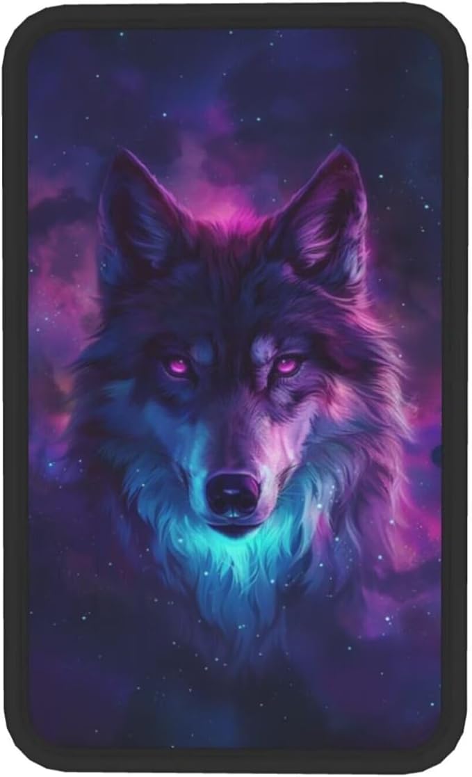 Car Center Console Cover Purple Wolf Print Polyester Fabric Car Armrest Cover Cool Animal on Galaxy Nebula Universal Car Interior Accessories for Most Vehicles SUVs Truck Sedans